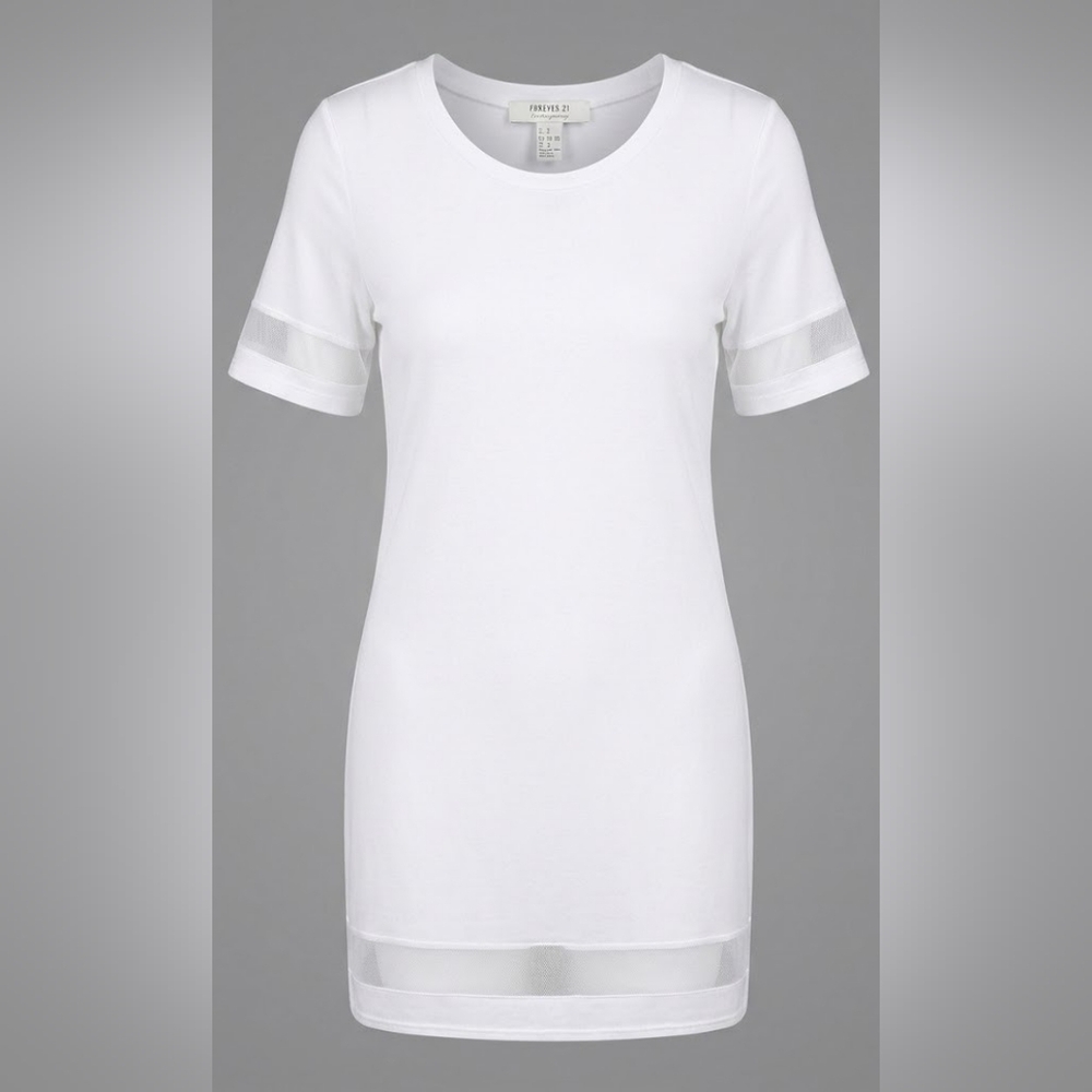 Forever 21 White Midi Dress With Mesh Detailing